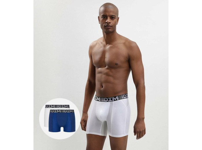 Lot de 2 boxers longs homme respirants Bleu Blanc 3D Flex Air