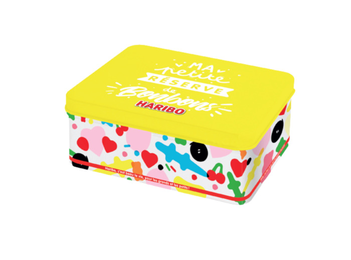 Boite métal réserve jaune à bonbons