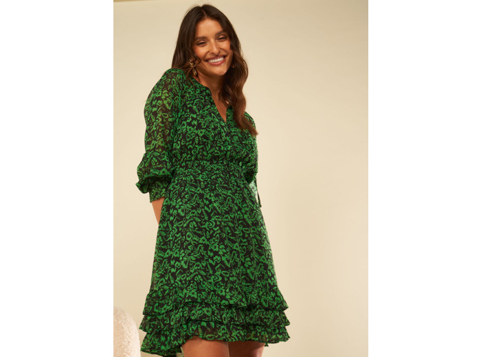 Robe courte à col rond imprimée