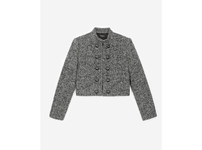 Veste Courte Avec En Cuir Au Col