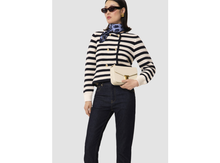 Gilet Goldie-gilet écru rayé bleu nuit