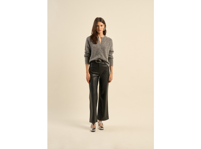 Pantalon large taille haute en similicuir