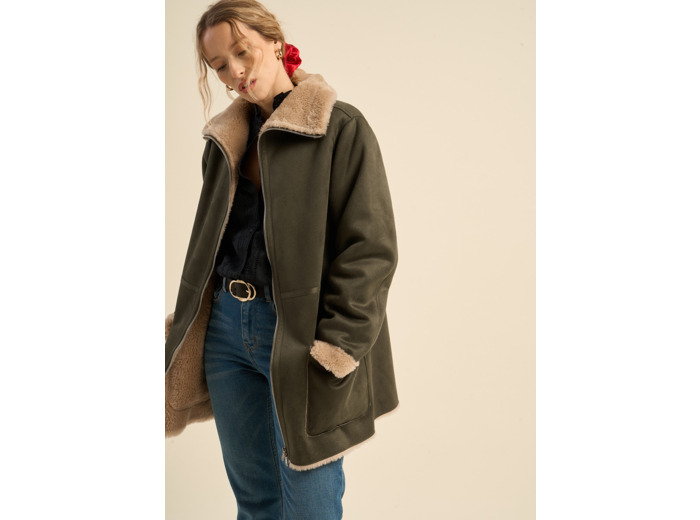 Manteau en fausse peau lainée