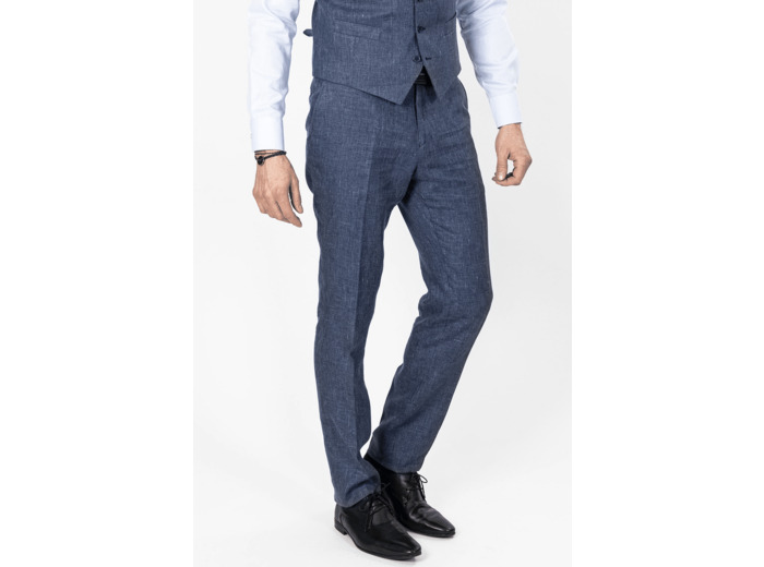 Pantalon Bleu En Lin Bleu 52