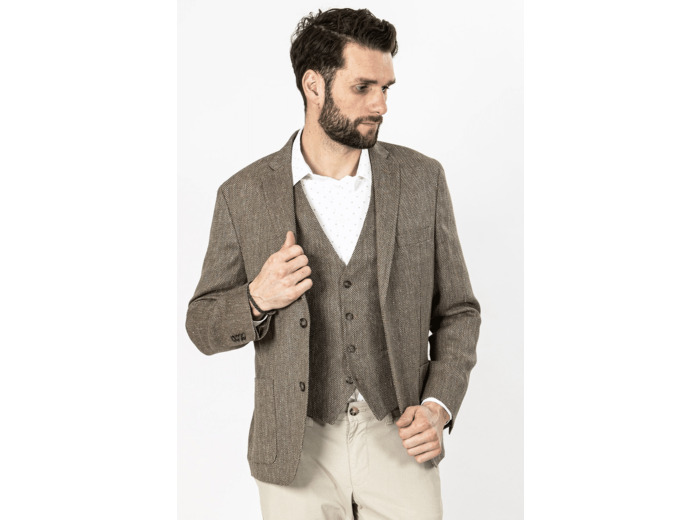 Veste En Lin Beige À Chevrons