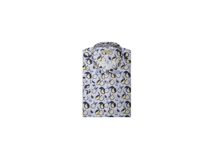 Chemise Manches Courtes Fruits D'été Bleue Et Jaune