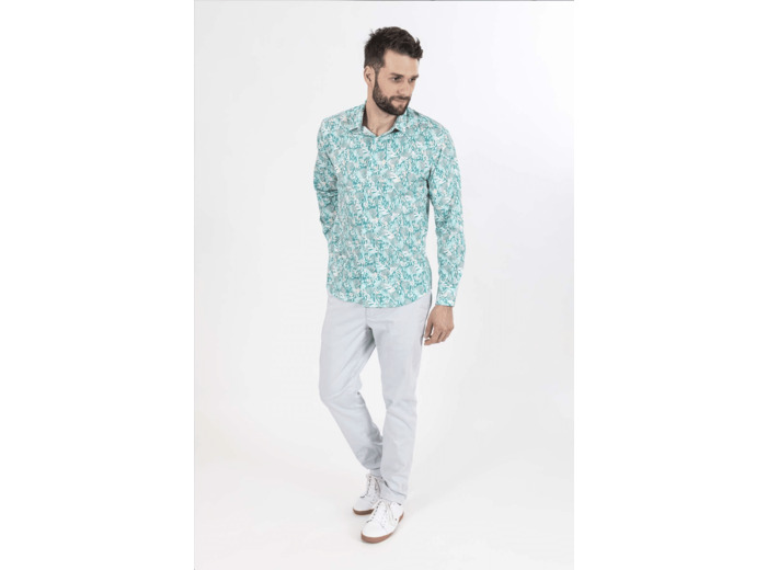 Chemise Imprimé Végétal Vert Et Jaune 2 Vert