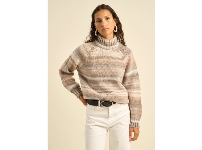 Pull ample col montant à rayures