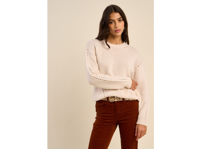 Pull à col rond et tricotage fantaisie