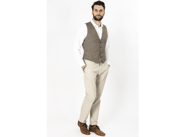 Gilet De Costume Beige À Chevrons