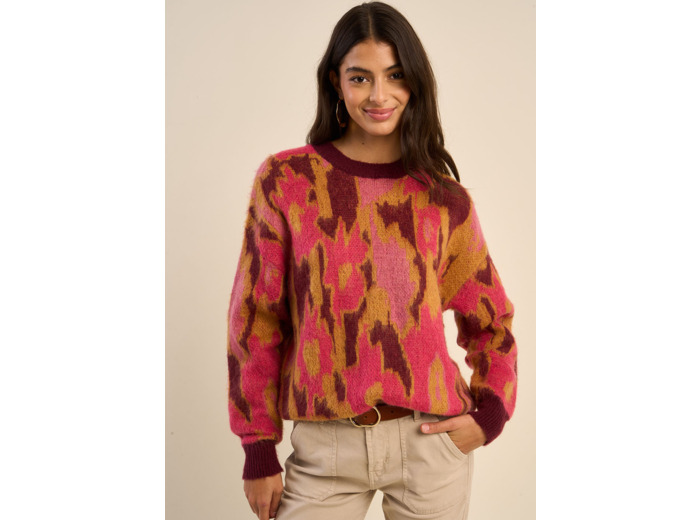 Pull à col rond jacquard fleuri