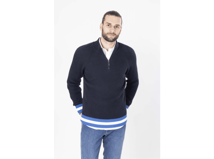 Pull Col Zippé Marine En Coton Marine 3xl