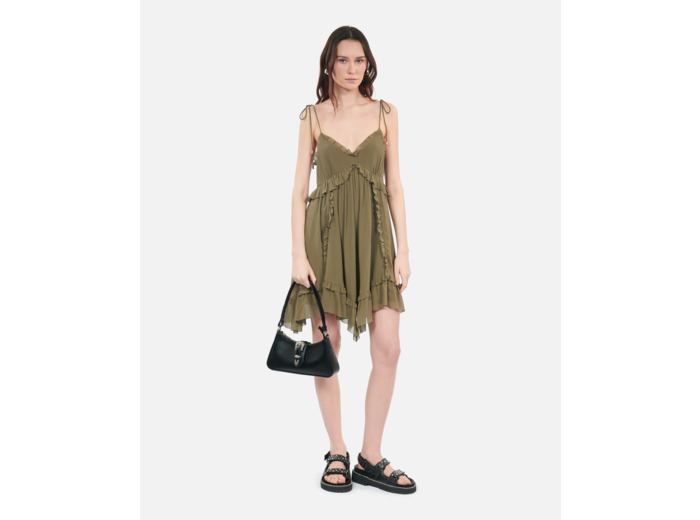 Robe Courte Kaki En Soie