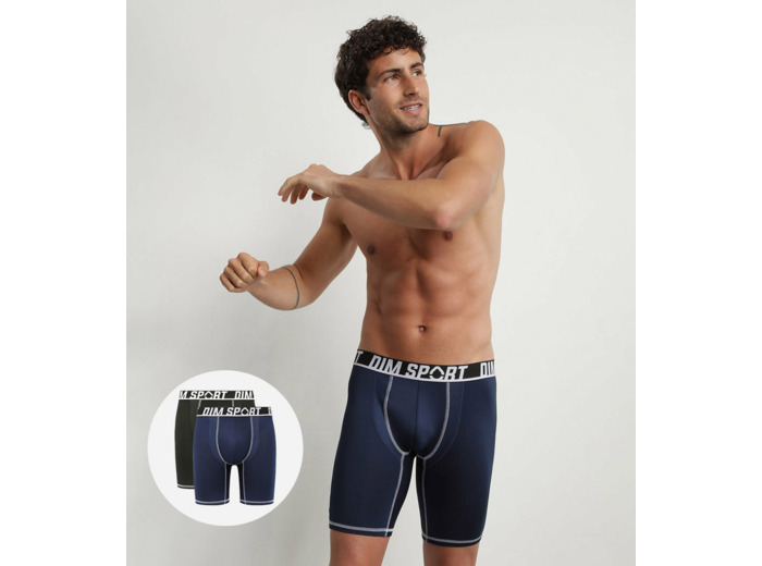 Lot de 2 boxers longs microfibre thermoregulateurs Gris Noir Dim Sport