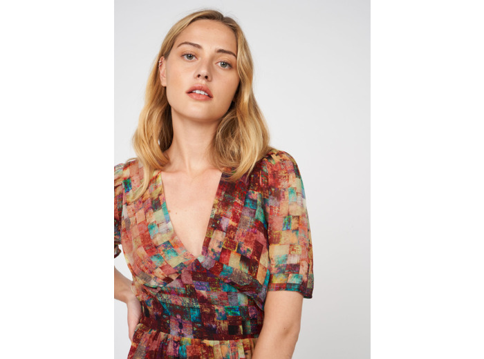 Robe courte à Col V à imprimé