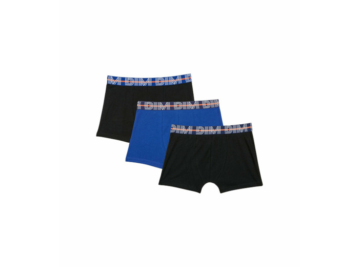 Lot de 3 boxers garçon coton stretch ceinture contrastée Bleu EcoDim