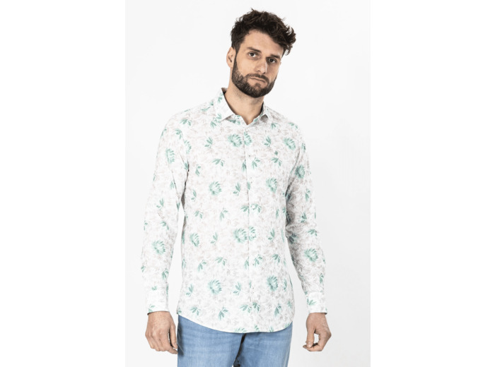 Chemise Imprimée Beige Et Vert 6 Beige