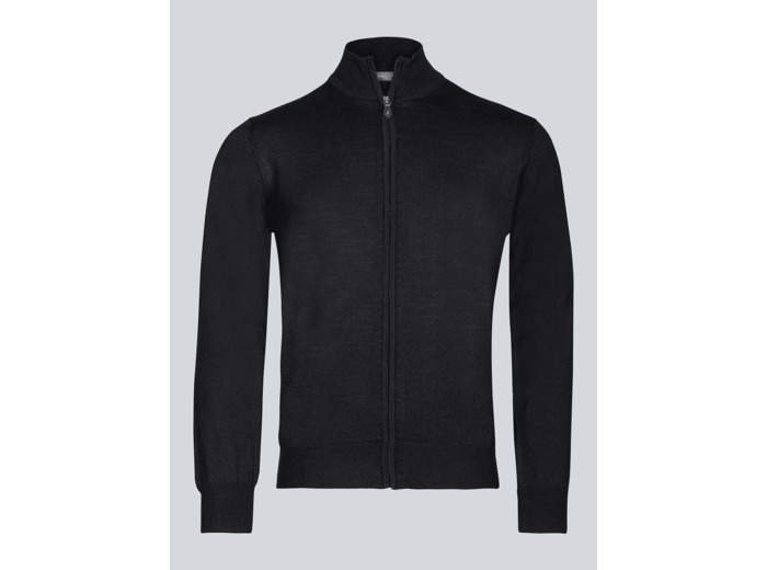 Gilet Zippé Noir En Laine Mérinos