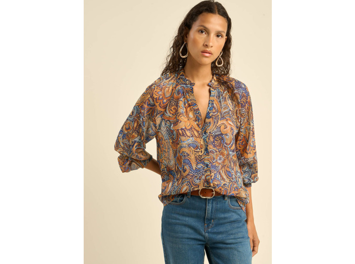 Chemise à manches bouffantes imprimée