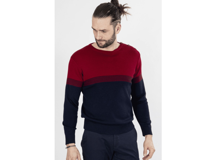 Pull Rouge Et Marine En Laine Mélangée