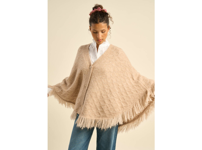 Poncho boutonné à franges