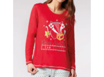 Pyjama femme NOËL EN FAMILLE rouge/écru imprimé