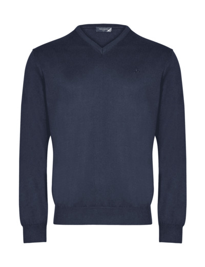 Pull Col V Marine Pur Coton