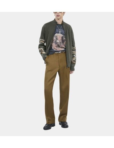 Cardigan En Laine Mélangée Kaki