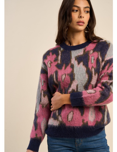 Pull à col rond jacquard fleuri