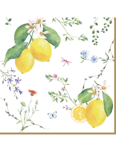 FLEURS ET CITRONS 20 Serviettes 33x33cm