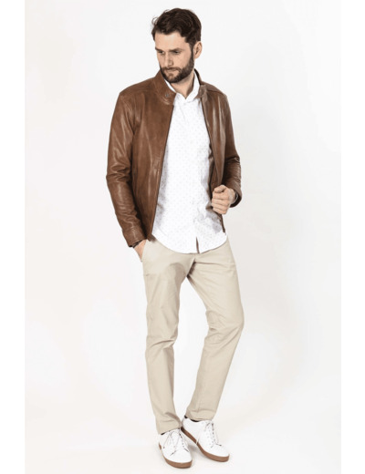 Blouson En Cuir Camel 54 Marron