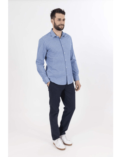 Chemise Imprimé Fantaisie Motifs Bleus Et Chocolat 5 Bleu