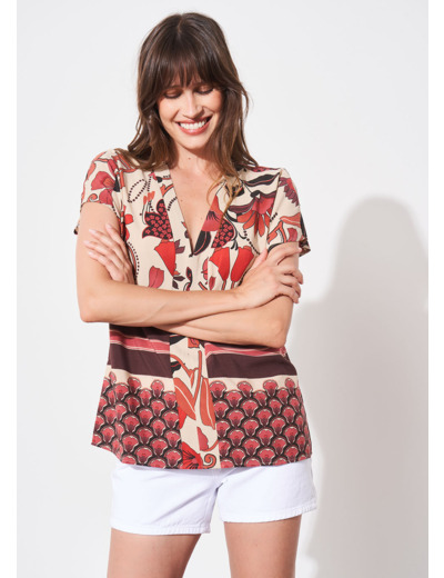 Top imprimé manches courtes tombantes