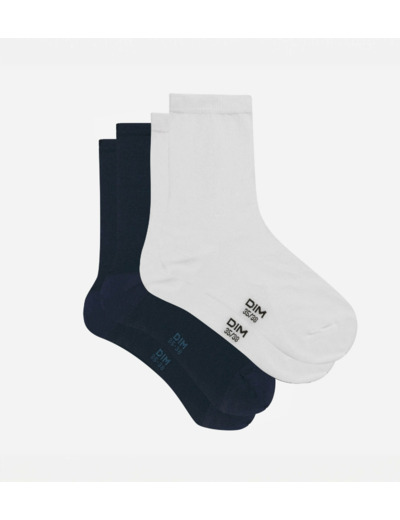 Lot de 2 paires de chaussettes femme Bleu Cachemire Gris Basic Coton