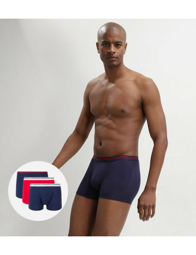 Lot de 3 boxers coton stretch Bleu Denim et Rouge Lave Daily Colors