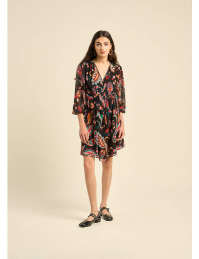 Robe courte imprimée à col V