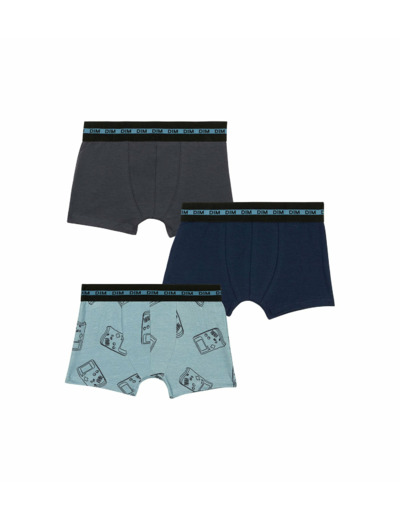 Lot de 3 boxers garçon coton stretch motif gameboy Bleu EcoDim Mode