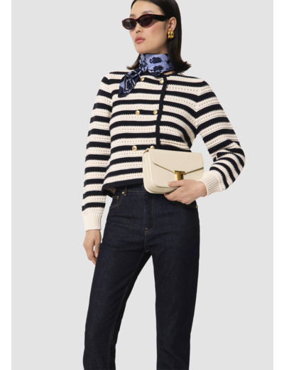 Gilet Goldie-gilet écru rayé bleu nuit