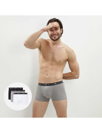 Lot de 3 boxers noir, gris et blanc Homme en coton stretch