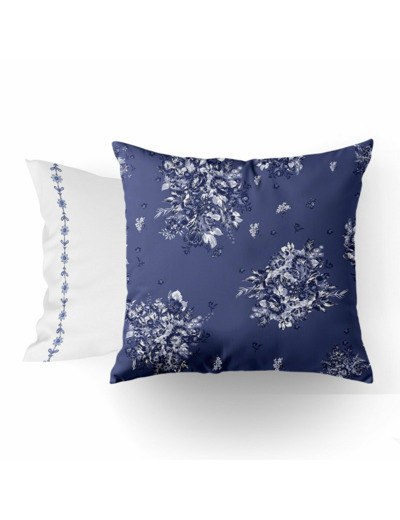 Taie d'oreiller Poème Bleu | Réversible | Tradition des Vosges