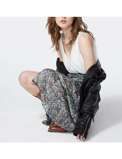 Top sans manches en crêpe surpiqûres argent femme