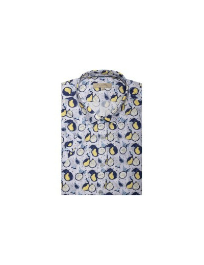 Chemise Manches Courtes Fruits D'été Bleue Et Jaune