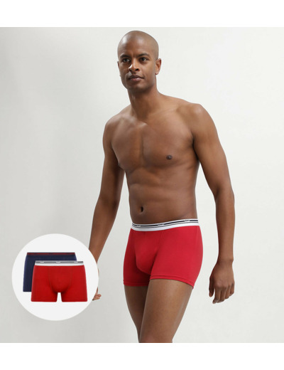 Lot de 2 boxers coton stretch Rouge Lave et Bleu Denim Daily Colors