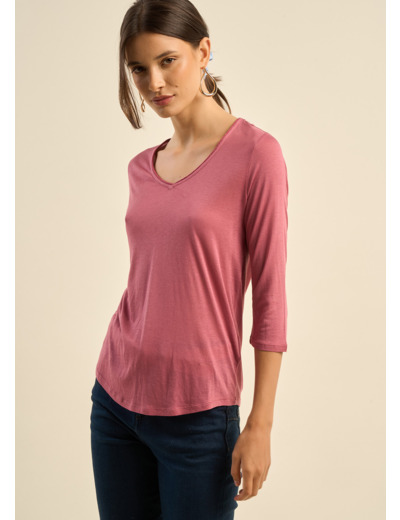Tee-shirt col V et manches 3/4
