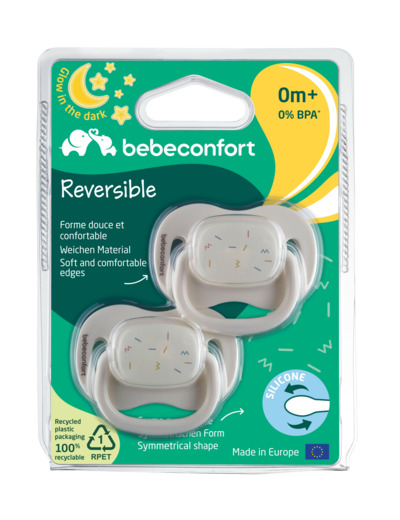 2 Sucettes réversibles 0+ phosphorescentes