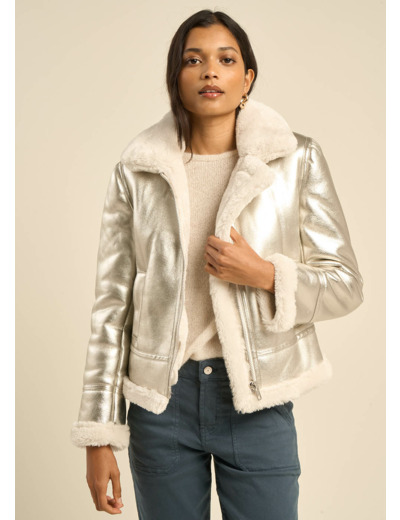 Manteau en fausse peau lainée