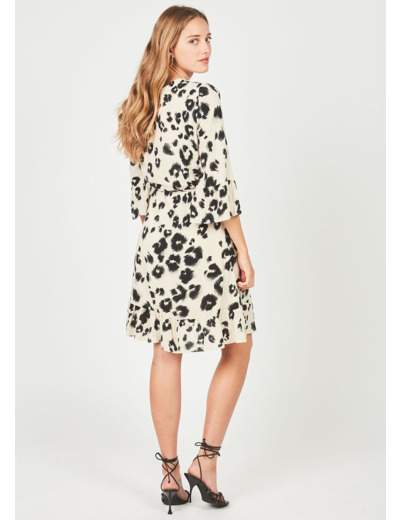 Robe courte à imprimé et manches 3/4