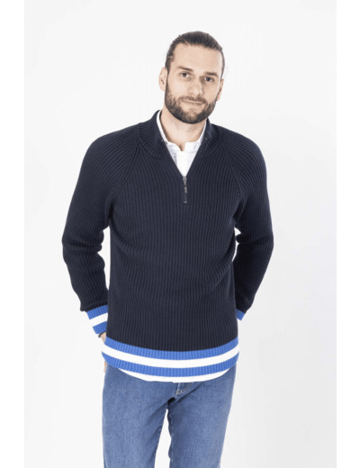 Pull Col Zippé Marine En Coton Marine 3xl