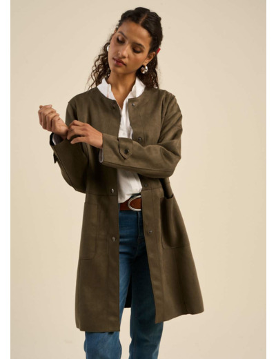 Veste longue en faux daim