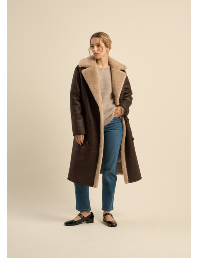 Manteau long en fausse fourrure